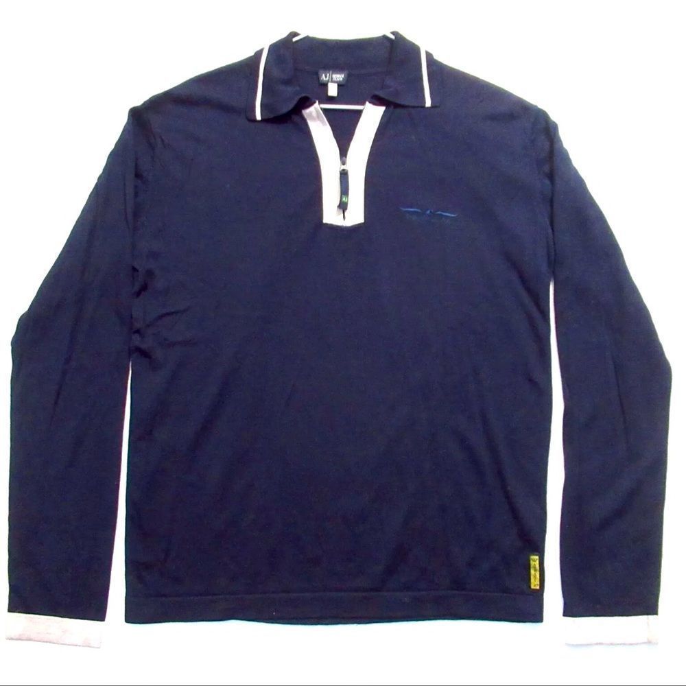 • ARMANI Jeans 1/4 Zip Collared SILK Wool thin Sweater •